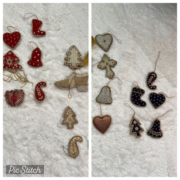 Set of 5 Gold/White Beaded Christmas Tree Holiday Ornaments - Picture 4 of 9